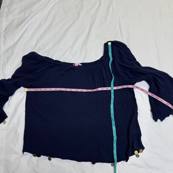 Lilly Pulitzer Delaney Off-Shoulder Top True Navy Size Large, Coin Detail | EUC - Picture 9 of 11